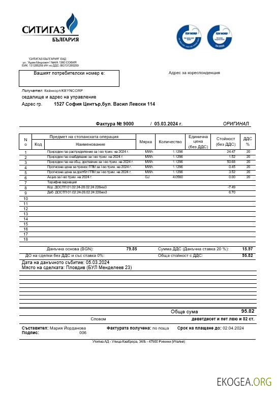 Modèle de facture de services publics de gaz de Bulgarie Ситигаз en Word et PDF (2).doc